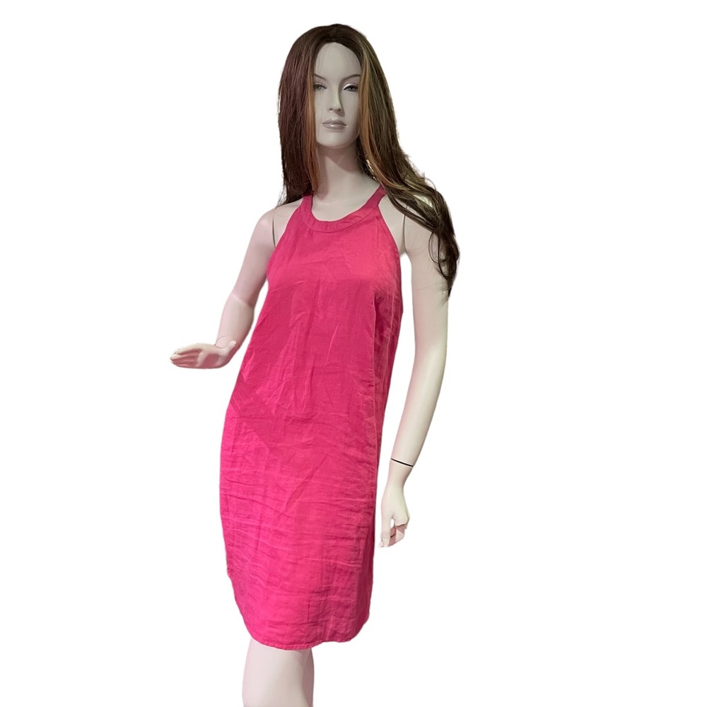 C&C CALIFORNIA 100% LINEN SLEEVELESS HIGH NECK SHIFT DRESS SIZE L